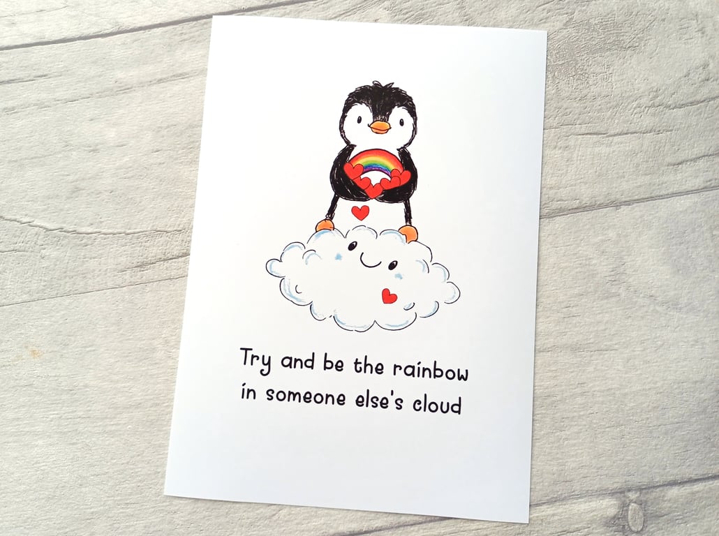 Penguin and Rainbow 7x5 Print
