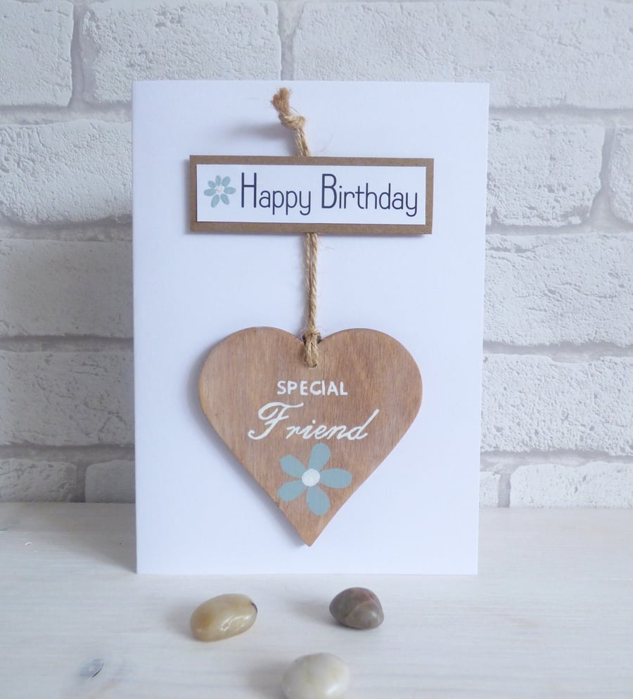 'Happy Birthday' Special Friend, Detachable Wooden keepsake Heart, Greeting Card