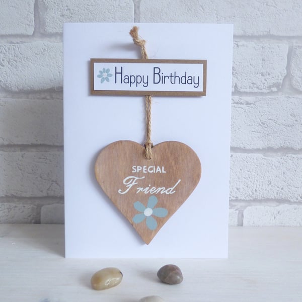 'Happy Birthday' Special Friend, Detachable Wooden keepsake Heart, Greeting Card