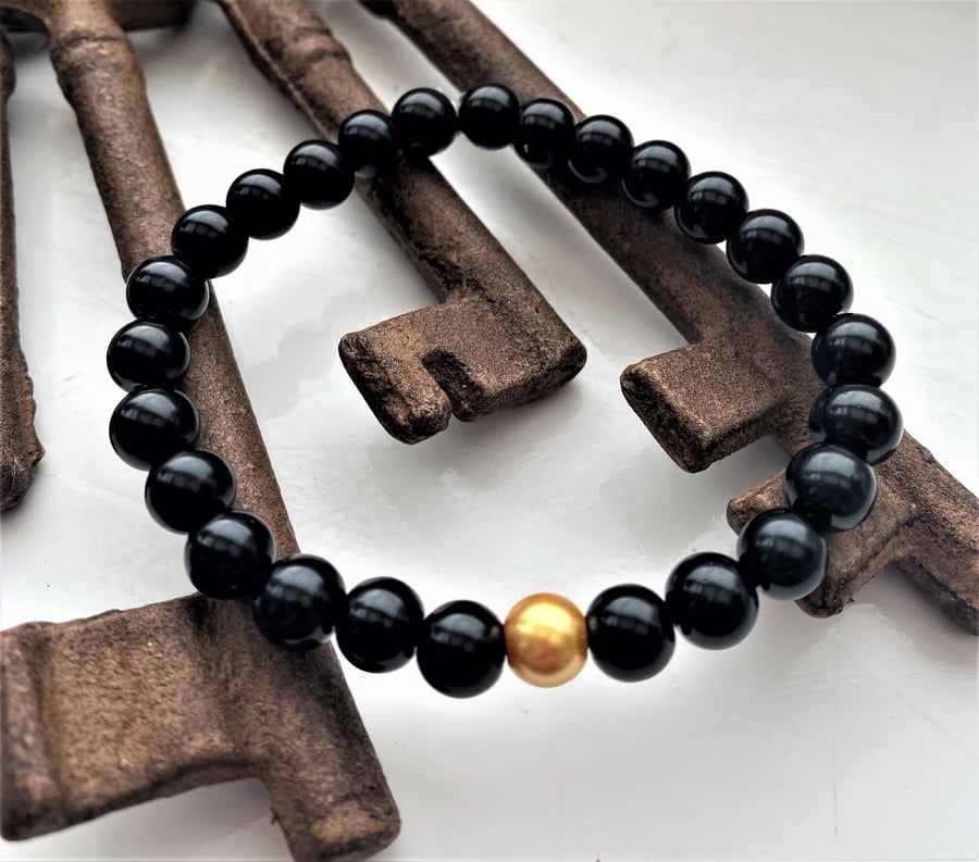 Black Pearl Bracelet for Men Black and Gold   Love Island inspired. 