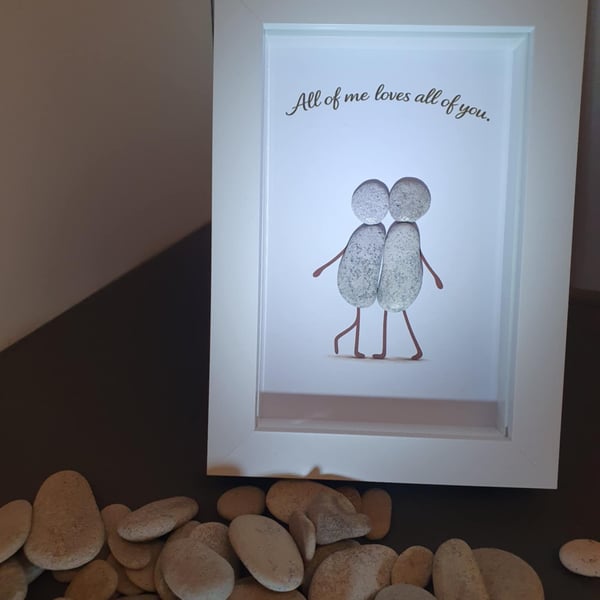Pebble Art Couple Frame “All of Me Loves All of You”, 10 by 15 cm