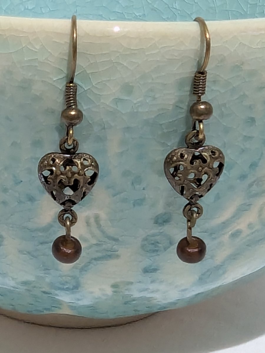 Antique Brass Heart Earrings
