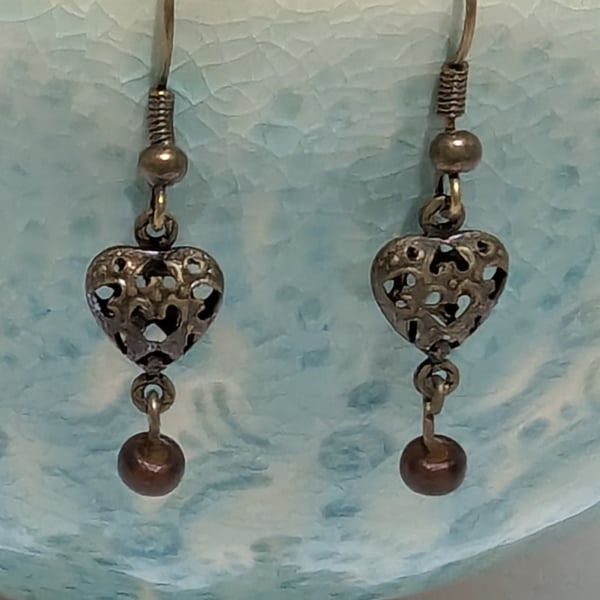 Antique Brass Heart Earrings