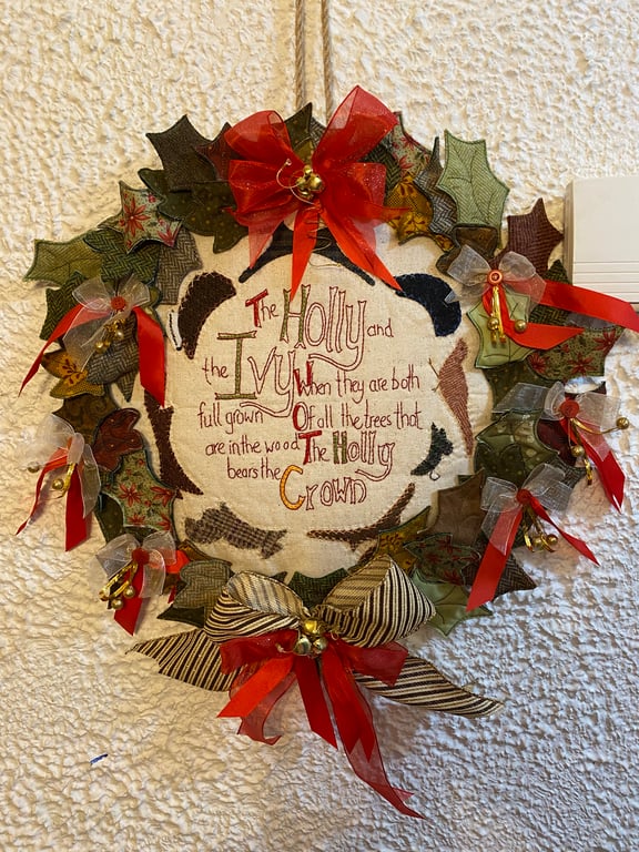 Christmas Wreath Decoration Home Display. Holly and the Ivy in Tweeds & Cotton.