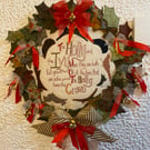 Christmas Wreath Decoration Home Display. Holly and the Ivy in Tweeds & Cotton.