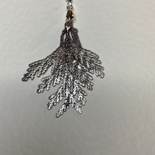 Juniper leaf pendant, fine silver electroform, 802