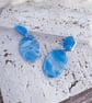 Geometric marbled blue and silver polymer clay earrings - Image 1