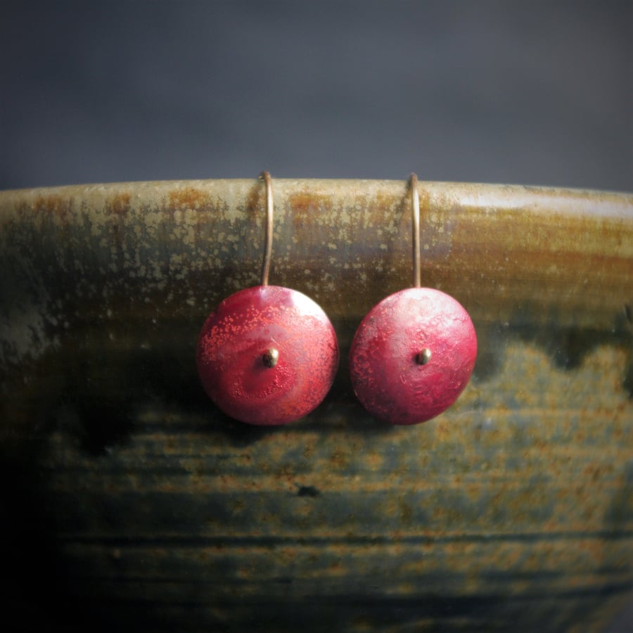 Red Copper Circle  Earrings