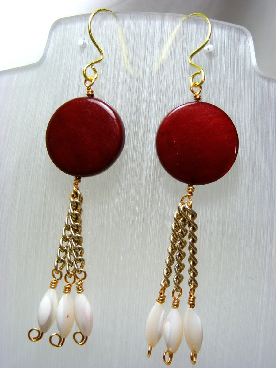Red and White Shell Earrings