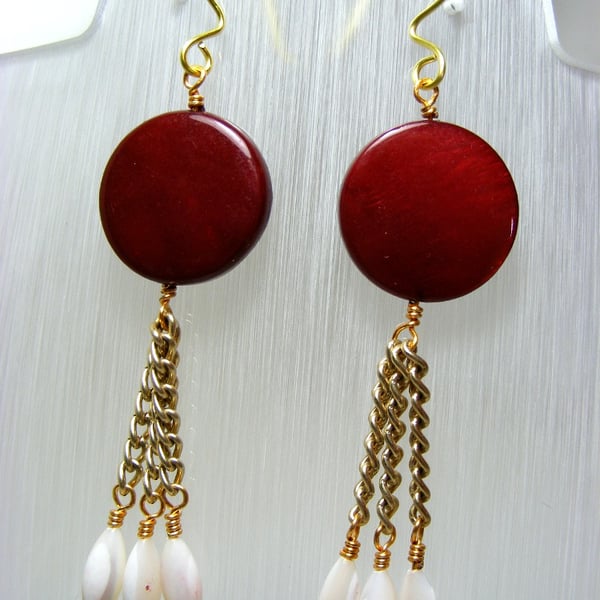 Red and White Shell Earrings
