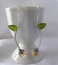 Lemon Blossom Flower Bud Earrings with Vesuvianite Leaf, Sterling & Fine Silver