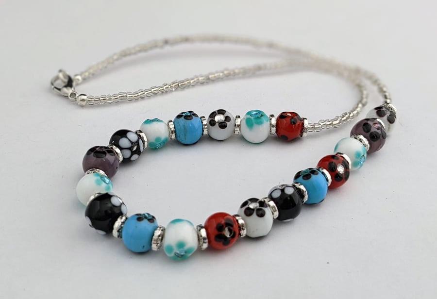 Multi coloured lampwork glass necklace - 1002536