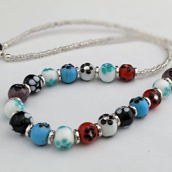 Multi coloured lampwork glass necklace - 1002536