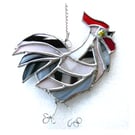 Cockerel Suncatcher Stained Glass chicken White Black Chicken