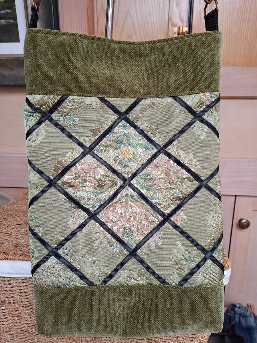 Green velvet and brocade bag