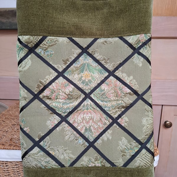 Green velvet and brocade bag
