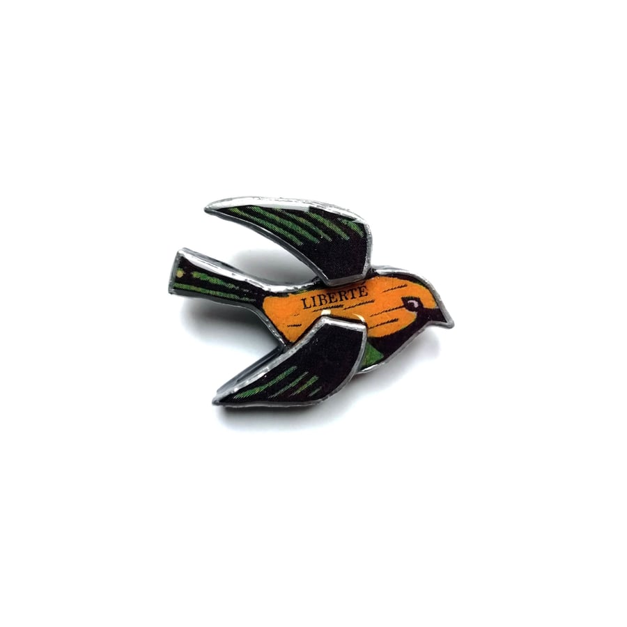 Customisable Liberty Yellow & Green Bird Resin Brooch by EllyMental