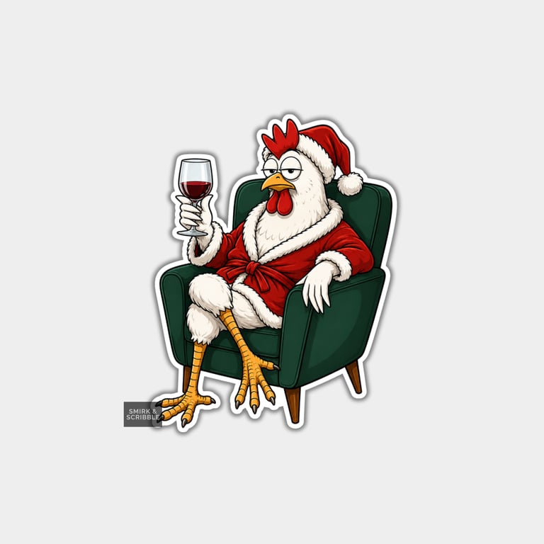 Funny Christmas Sticker Vinyl Xmas Decal For Adults - Chicken In Armchair