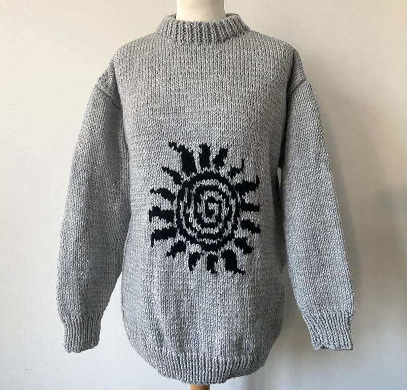 Hand knitted silver swirl jumper Ibiza style