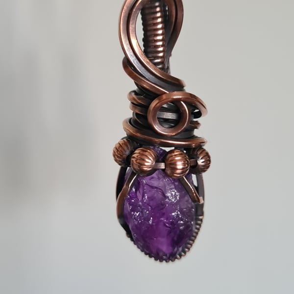 Handmade Natural Raw Amethyst & Copper Necklace Pendant Crystal Jewellery Gift