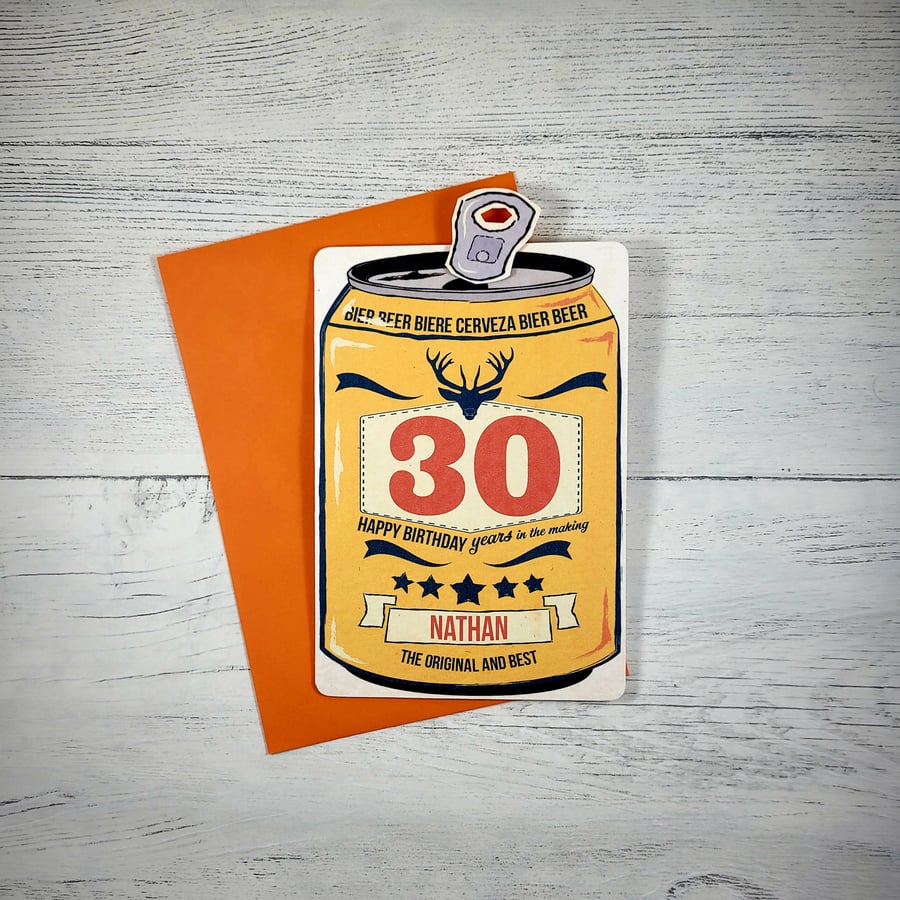 Personalised 30th Birthday Beer Can Card