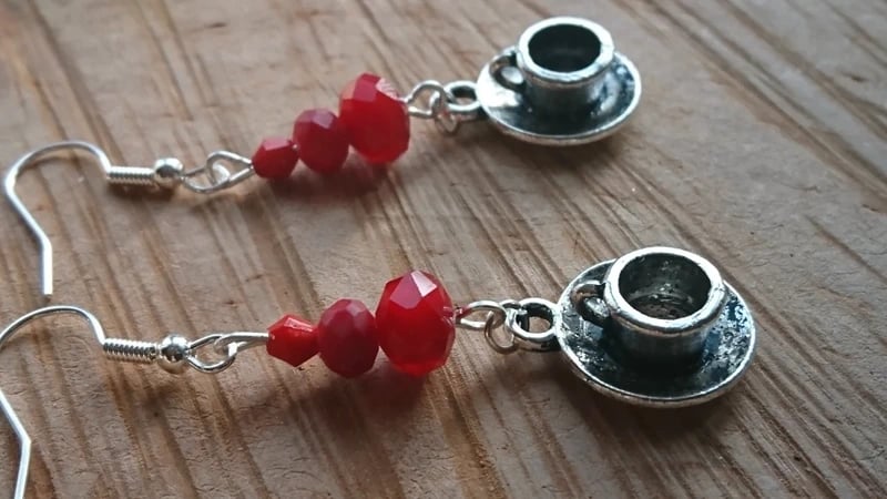 Steampunk earrings tea cups and crystals