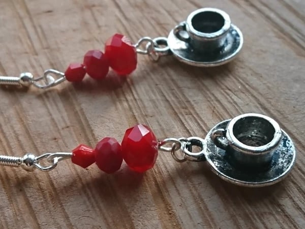 Steampunk earrings tea cups and crystals