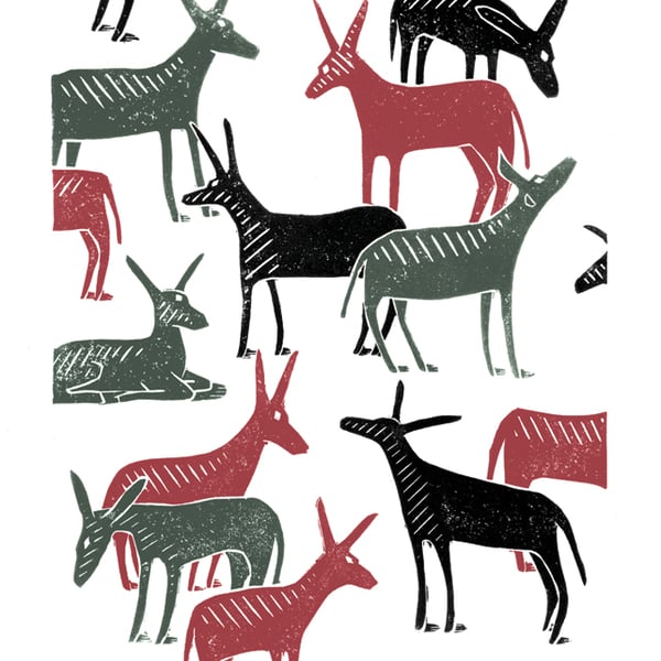 Wandering Donkeys A3 poster-print (grey & red & black)
