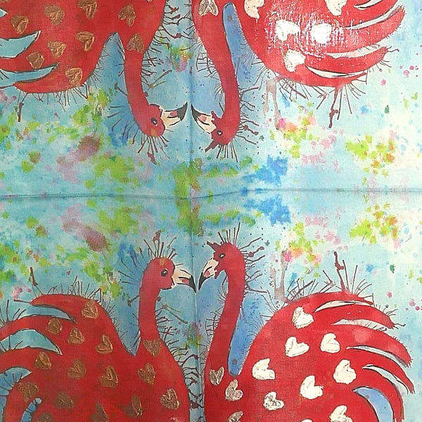 Long cotton scarf Colourful  Flamingo design 160 cm x 52 cm