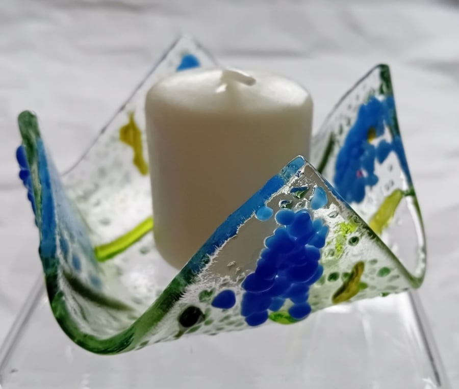 Fused glass votive candle or tea-light holder