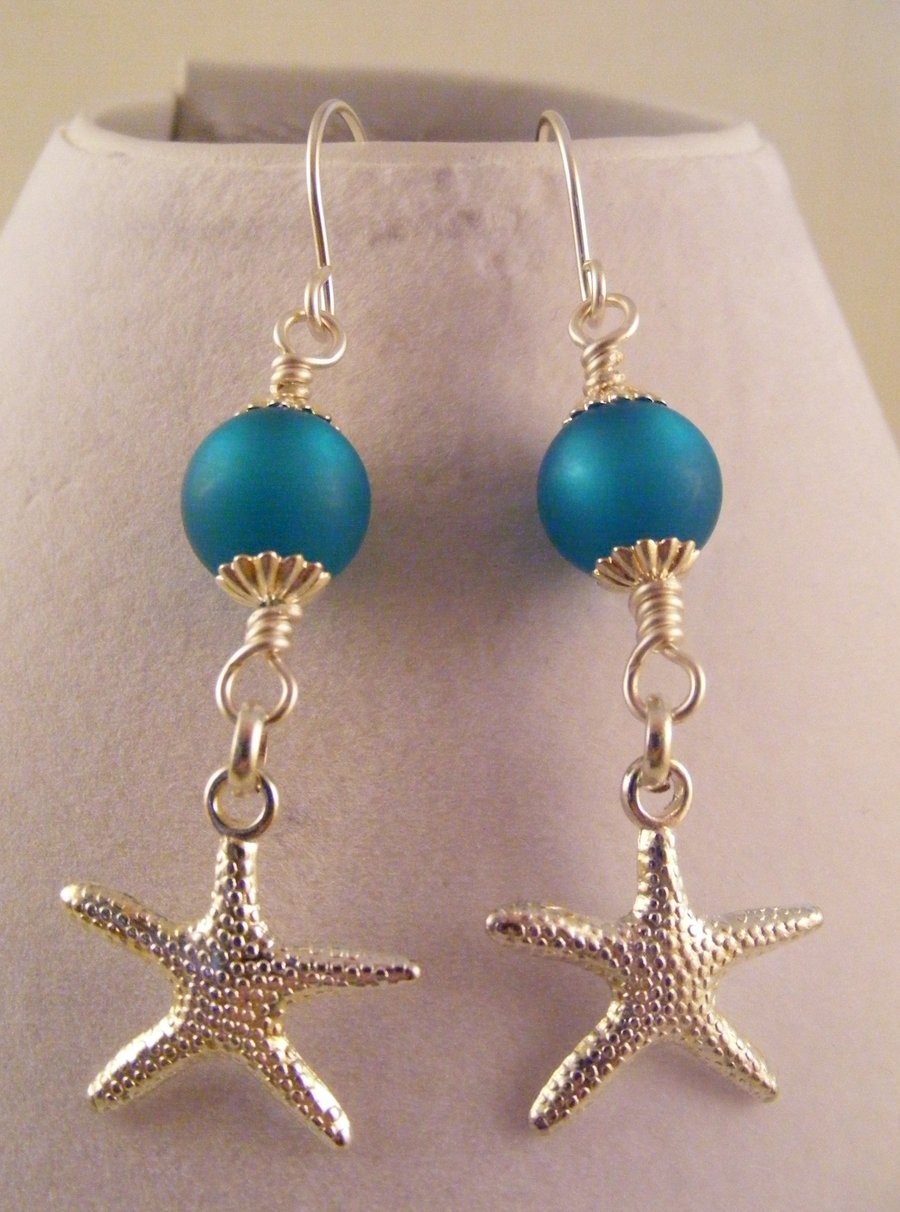 Turquoise Polaris and Silver Starfish Earrings