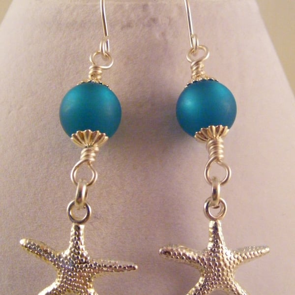 Turquoise Polaris and Silver Starfish Earrings