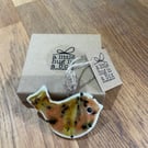  A Little Hug in a Box Hand Made brown speckled Porcelain Bird  
