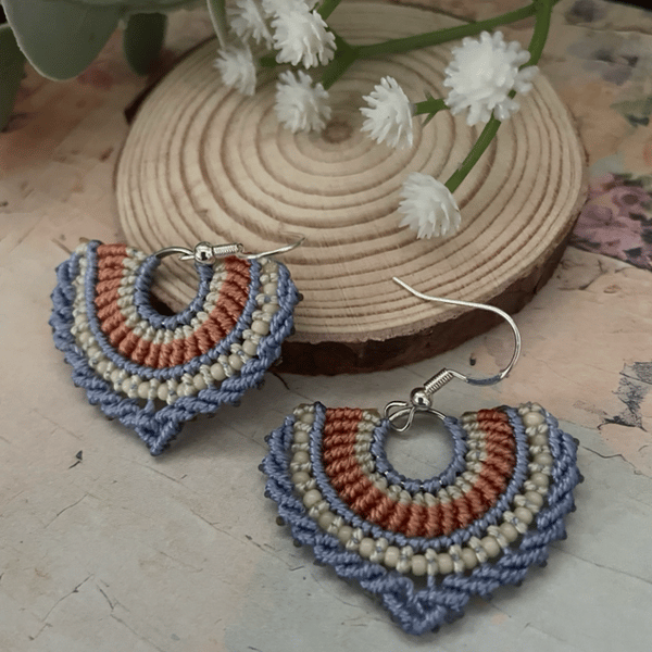 Pretty earrings, macrame beaded fan earrings, boho girl gift, dangle earrings