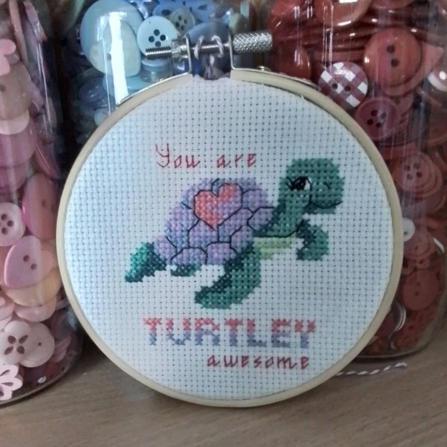 You Are Turtley Awesome, Animal Hoop , Love Gift, Turtle Gift, Friend Gift