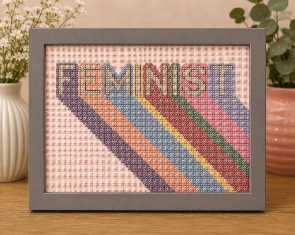 Feminist – Empowering Handmade Cross Stitch – Framed Equality Gift 7x5