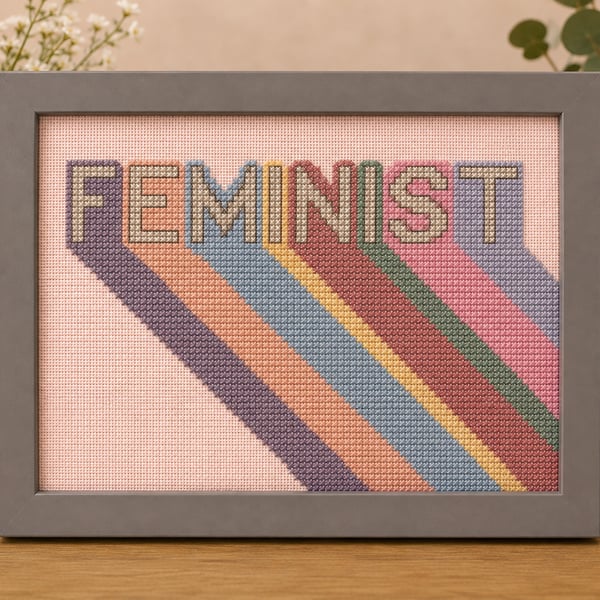 Feminist – Empowering Handmade Cross Stitch – Framed Equality Gift 7x5