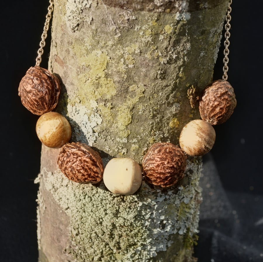 Nectarine Kernels and Bay tree bead necklace.