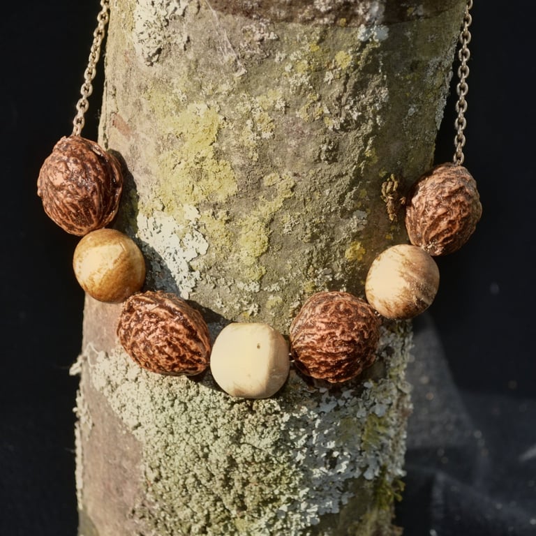 Nectarine Kernels and Bay tree bead necklace.