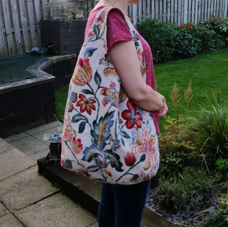 rare vintage Lee Jofa fabric floral print linen reversible shoulder bag