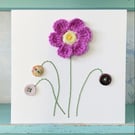 Hand Sewn Card. Hand Stitched Card. Embroidered Card. Flower Card. Flowers.