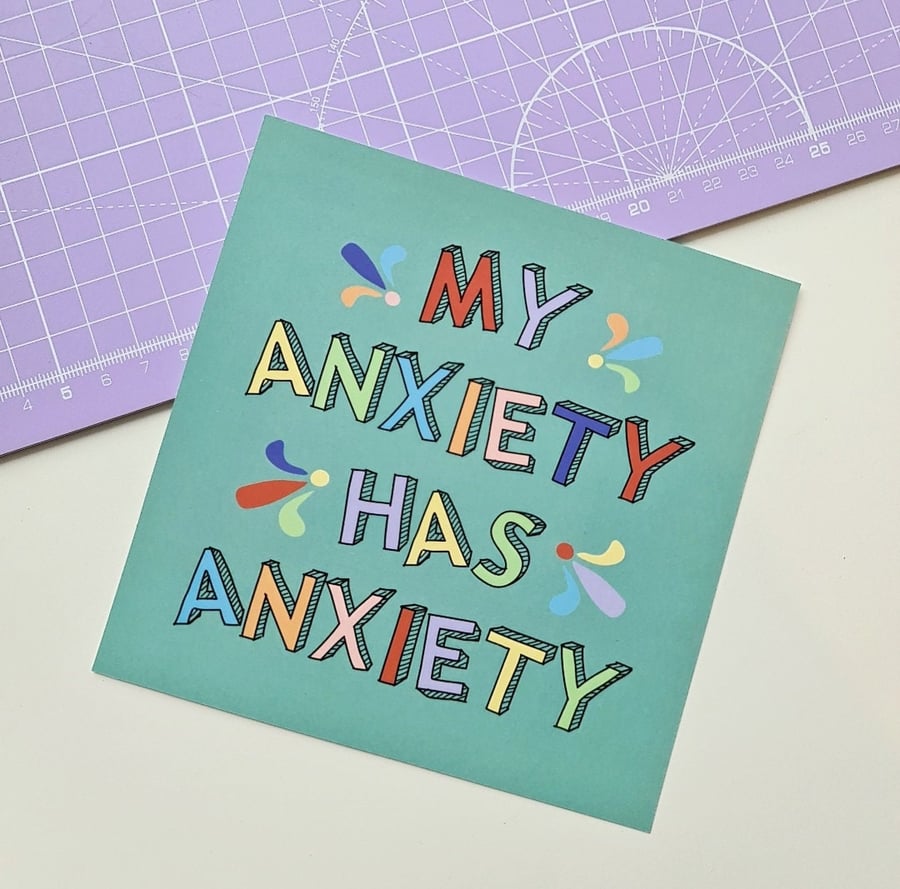 My Anxiety has Anxiety print, square print, mental health print, anxiety gift, a