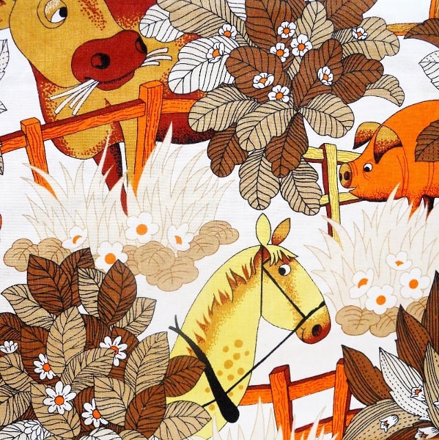 70s FUN  Vintage Fabric called  Animal Farm by Sundour Lampshade option 
