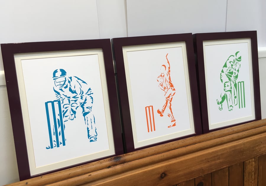 Paper cut Art - 3 Cricket Pictures, Bowler, Batsman and Wicket Keeper, Sport Art