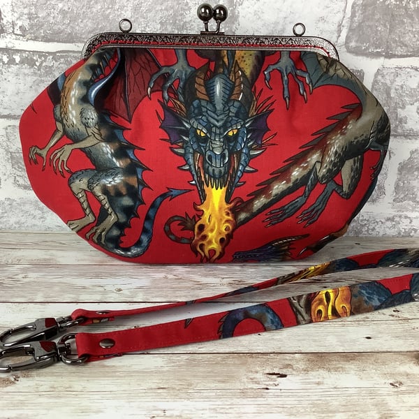 Dragons medium frame clutch handbag, Gothic kiss clasp bag, Handmade
