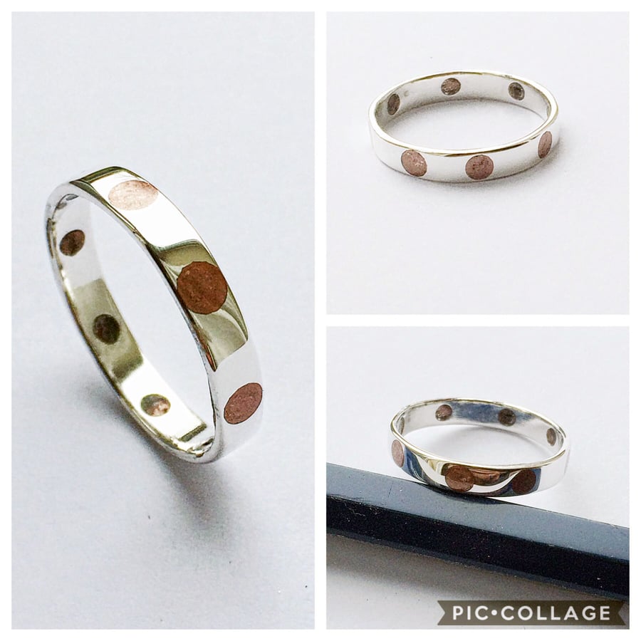 Copper Inlaid Dots In Handmade Sterling Silver Ring
