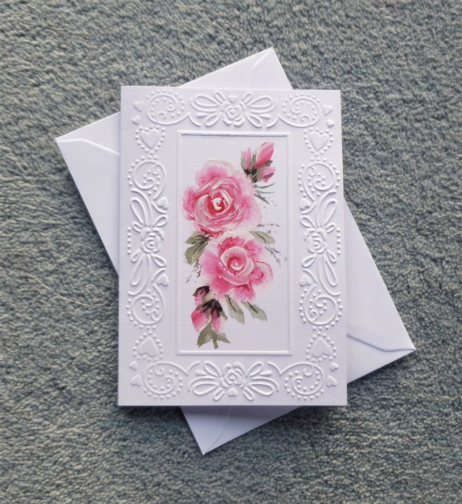 blank card hand painted all occasion floral greetings card ( ref F 329 )