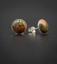 Unakite, sterling silver bezel set green coral earrings, Pisces, Aries jewellery - Image 7