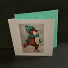 Fun Christmas Skating Bear greeting card