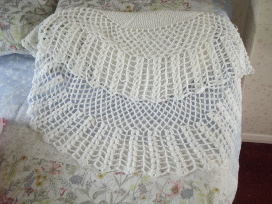 Pure White Crochet Baptism Circular Shawl Blanket (R715)